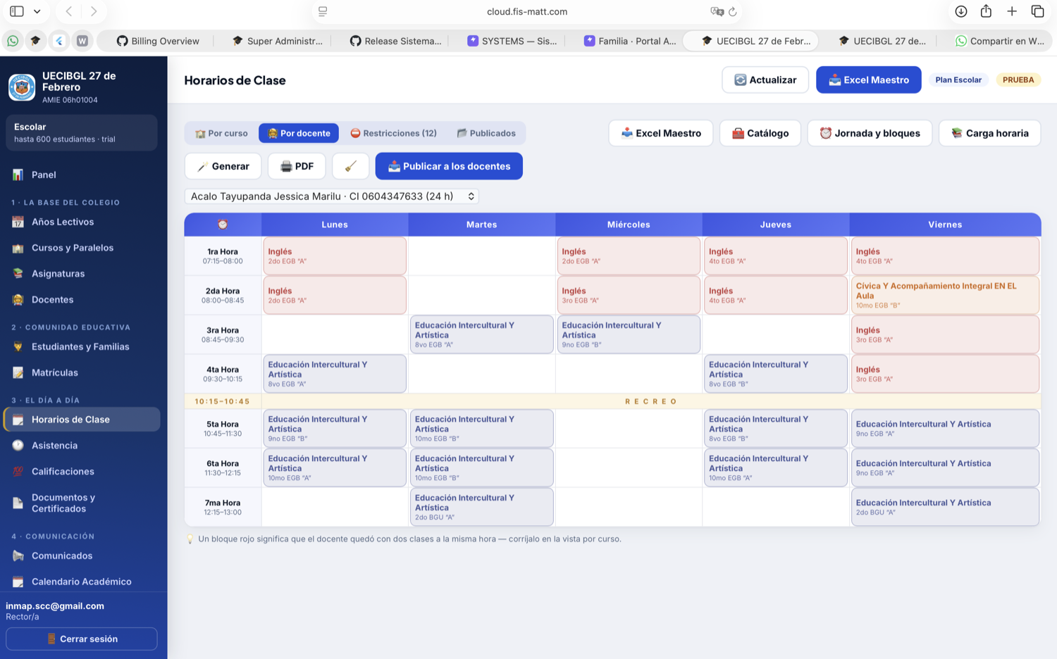 FISMATT Cloud — Horarios de clase por docente
